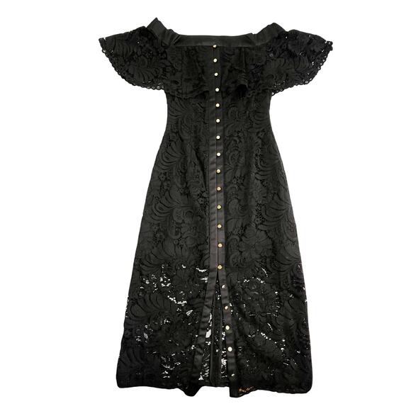 KEEPSAKE XXS Black Off The Shoulder Lace Pencil Short Sleeve Dress - Picture 1 of 10